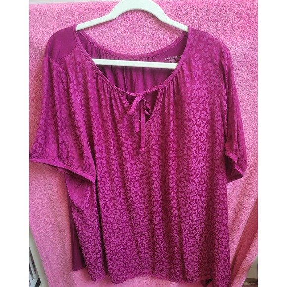 LANE BRYANT Swing Tee tie neck leopard embossed print solid back - Picture 1 of 8